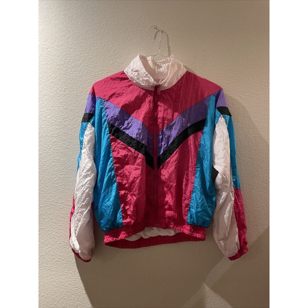 olympic exposure, vintage color block zip up windbreaker jacket, nylon, small